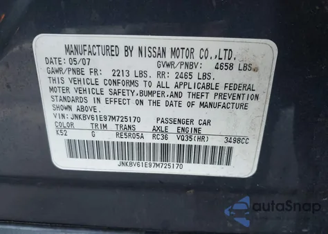 2007 Infiniti G35 Sport from USA, damaged, VIN JNKBV61E97M725170